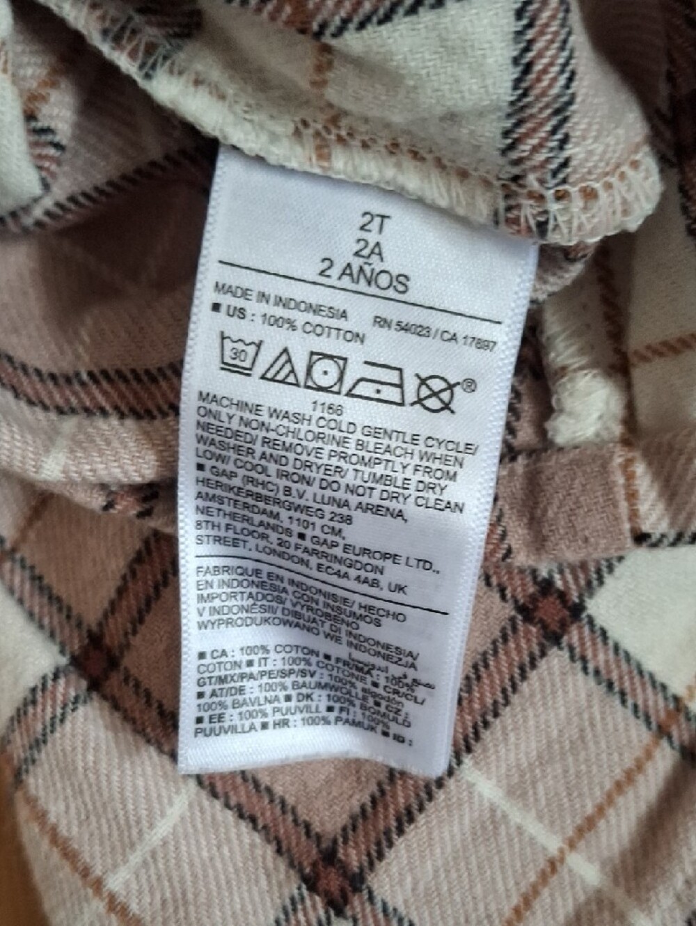 Old Navy Toddler Plaid Flannel Dress in Cream and Brown Size 2T - Picture 4 of 4